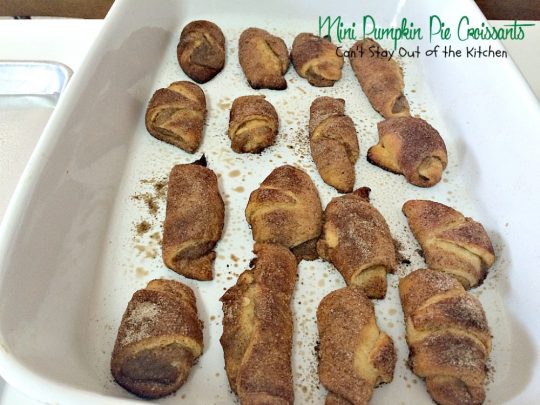 Mini Pumpkin Pie Croissants | Can't Stay Out of the Kitchen | these lovely #croissants taste like eating #pumpkinpie! Quick and easy since they use #crescentrolls. #pumpkin #breakfast