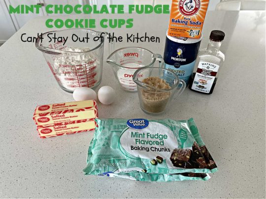 Mint Chocolate Fudge Cookie Cups | Can't Stay Out of the Kitchen | these luscious #CookieCups have a very light essence of #mint along with a huge dose of #chocolate! They're perfect anytime you want a sweet treat for #tailgating parties, #potlucks, #BackyardBarbecues or need a #chocolate fix! #MintChocolateFudge #MintFudgeFlavoredBakingChunks #MintChocolateFudgeCookieCups #cookies #brownies