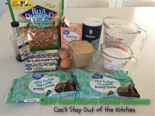 Mint Chocolate Fudge Cookies | Can't Stay Out of the Kitchen | these fantastic #cookies are nothing short of sensational. They have become one of my most requested #cookie #recipes. They have the perfect blend of flavors with #mint, #chocolate, #fudge & #almonds. Every bite will have you swooning. They're so good it's hard to stop at just one! #tailgating #holiday #HolidayBaking #ChocolateDessert #ChocolateChipCookie #dessert #MintChocolateFudgeCookies #ChristmasCookieExchange