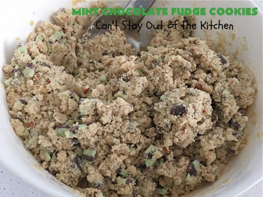 Mint Chocolate Fudge Cookies | Can't Stay Out of the Kitchen | these fantastic #cookies are nothing short of sensational. They have become one of my most requested #cookie #recipes. They have the perfect blend of flavors with #mint, #chocolate, #fudge & #almonds. Every bite will have you swooning. They're so good it's hard to stop at just one! #tailgating #holiday #HolidayBaking #ChocolateDessert #ChocolateChipCookie #dessert #MintChocolateFudgeCookies #ChristmasCookieExchange