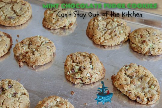 Mint Chocolate Fudge Cookies | Can't Stay Out of the Kitchen | these fantastic #cookies are nothing short of sensational. They have become one of my most requested #cookie #recipes. They have the perfect blend of flavors with #mint, #chocolate, #fudge & #almonds. Every bite will have you swooning. They're so good it's hard to stop at just one! #tailgating #holiday #HolidayBaking #ChocolateDessert #ChocolateChipCookie #dessert #MintChocolateFudgeCookies #ChristmasCookieExchange