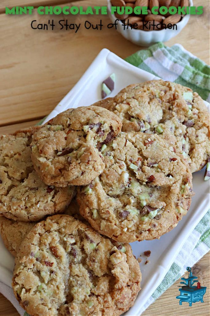 Mint Chocolate Fudge Cookies | Can't Stay Out of the Kitchen | these fantastic #cookies are nothing short of sensational. They have become one of my most requested #cookie #recipes. They have the perfect blend of flavors with #mint, #chocolate, #fudge & #almonds. Every bite will have you swooning. They're so good it's hard to stop at just one! #tailgating #holiday #HolidayBaking #ChocolateDessert #ChocolateChipCookie #dessert #MintChocolateFudgeCookies #ChristmasCookieExchangeMint Chocolate Fudge Cookies | Can't Stay Out of the Kitchen | these fantastic #cookies are nothing short of sensational. They have become one of my most requested #cookie #recipes. They have the perfect blend of flavors with #mint, #chocolate, #fudge & #almonds. Every bite will have you swooning. They're so good it's hard to stop at just one! #tailgating #holiday #HolidayBaking #ChocolateDessert #ChocolateChipCookie #dessert #MintChocolateFudgeCookies #ChristmasCookieExchange