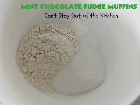 Mint Chocolate Fudge Muffins | Can't Stay Out of the Kitchen | these outrageous #muffins include #MintChocolateFudgeBakingChunks for spectacular flavor. Enjoy the heavenly taste of #mint, chocolate & #fudge in these amazing #BreakfastMuffins. They taste like #AndesMints in each bite! Great #breakfast #entree for a weekend, company or #holiday #brunch. #baking #StPatricksDay #HolidayBaking #HolidayBreakfast #MintChocolateFudgeMuffins