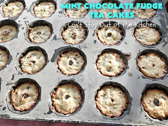 Mint Chocolate Fudge Tea Cakes | Can't Stay Out of the Kitchen | these breathtaking #TeaCakes include lots of #chocolate with just a hint of #mint. This dynamic duo of flavors is absolutely irresistible. This #dessert is so mouthwatering & irresistible you'll put it on your menu frequently. Great for #holidays, special occasions and potlucks. #cake #ChocolateDessert #HolidayDessert #Bundt #MintChocolateFudgeTeaCakes