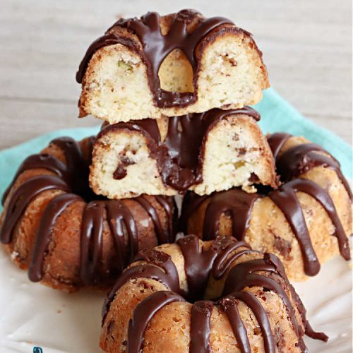 Mint Chocolate Fudge Tea Cakes | Can't Stay Out of the Kitchen | these breathtaking #TeaCakes include lots of #chocolate with just a hint of #mint. This dynamic duo of flavors is absolutely irresistible. This #dessert is so mouthwatering & irresistible you'll put it on your menu frequently. Great for #holidays, special occasions and potlucks. #cake #ChocolateDessert #HolidayDessert #Bundt #MintChocolateFudgeTeaCakes