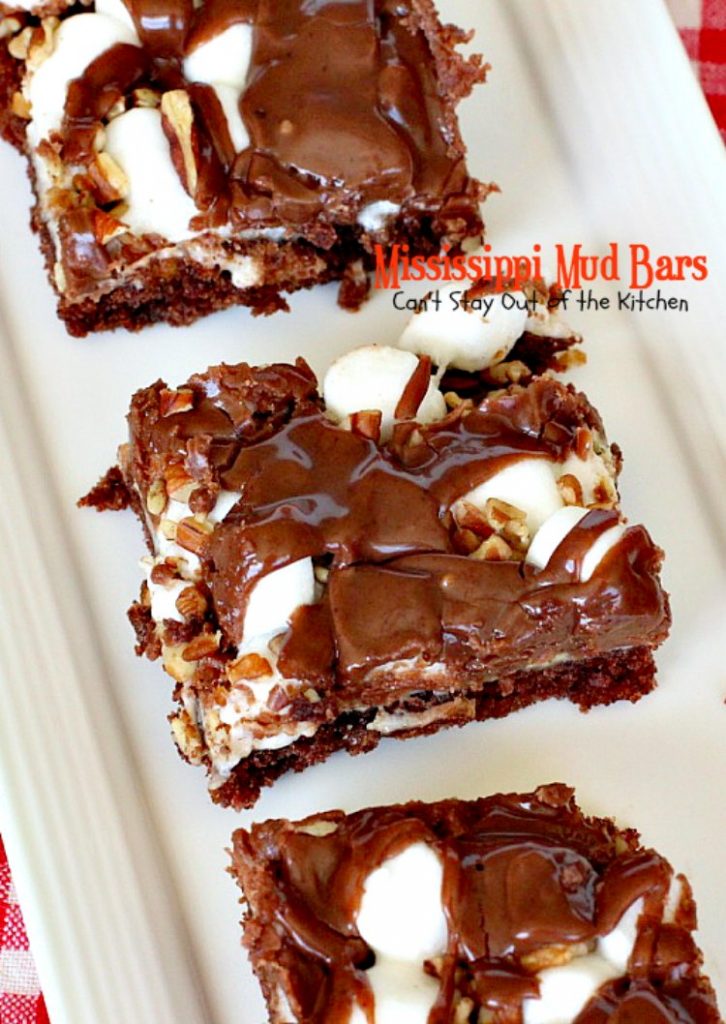 Mississippi Mud Bars | Can't Stay Out of the Kitchen | these #PaulaDeen #brownies are so addictive you won't be able to stop eating them. #dessert #chocolate #marshmallows