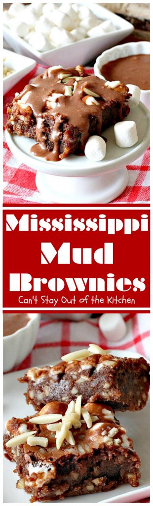 Mississippi Mud Brownies | Can't Stay Out of the Kitchen | these #brownies are divine! #chocolate #almonds & #marshmallows make this #dessert absolutely marvelous.