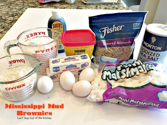 Mississippi Mud Brownies | Can't Stay Out of the Kitchen | these #brownies are divine! #chocolate #almonds & #marshmallows make this #dessert absolutely marvelous.
