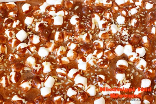 Mississippi Mud Brownies | Can't Stay Out of the Kitchen | these #brownies are divine! #chocolate #almonds & #marshmallows make this #dessert absolutely marvelous.