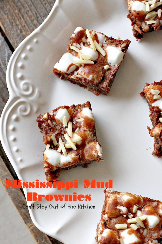 Mississippi Mud Brownies | Can't Stay Out of the Kitchen | these #brownies are divine! #chocolate #almonds & #marshmallows make this #dessert absolutely marvelous.