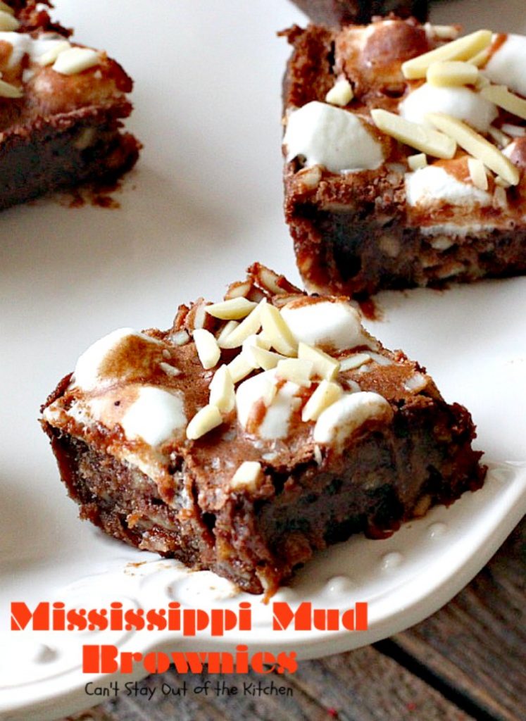 Mississippi Mud Brownies | Can't Stay Out of the Kitchen | these #brownies are divine! #chocolate #almonds & #marshmallows make this #dessert absolutely marvelous.