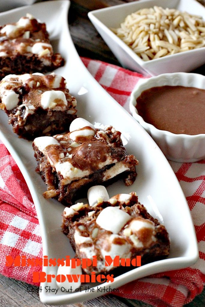 Mississippi Mud Brownies | Can't Stay Out of the Kitchen | these #brownies are divine! #chocolate #almonds & #marshmallows make this #dessert absolutely marvelous.