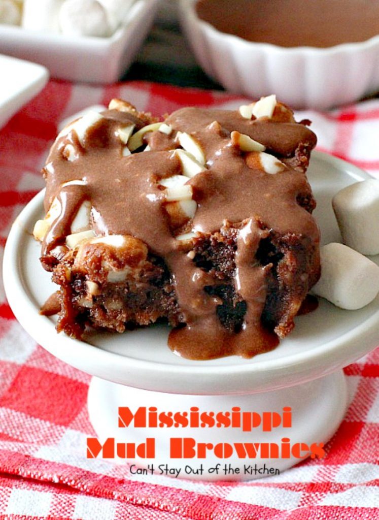 Mississippi Mud Brownies | Can't Stay Out of the Kitchen | these #brownies are divine! #chocolate #almonds & #marshmallows make this #dessert absolutely marvelous.