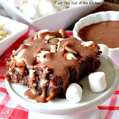 Mississippi Mud Brownies | Can't Stay Out of the Kitchen | these #brownies are divine! #chocolate #almonds & #marshmallows make this #dessert absolutely marvelous.