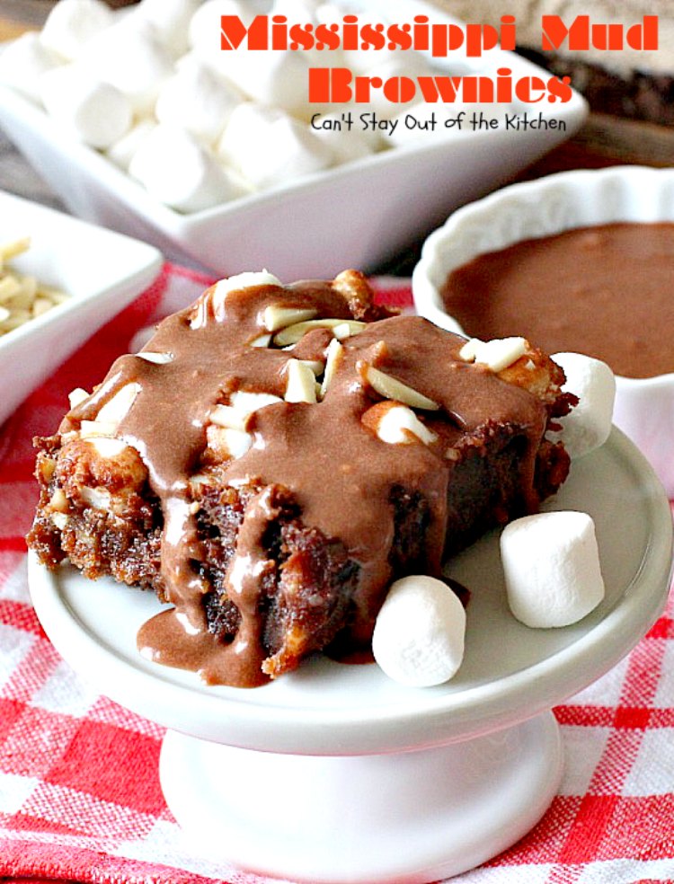 Mississippi Mud Brownies | Can't Stay Out of the Kitchen | these #brownies are divine! #chocolate #almonds & #marshmallows make this #dessert absolutely marvelous.