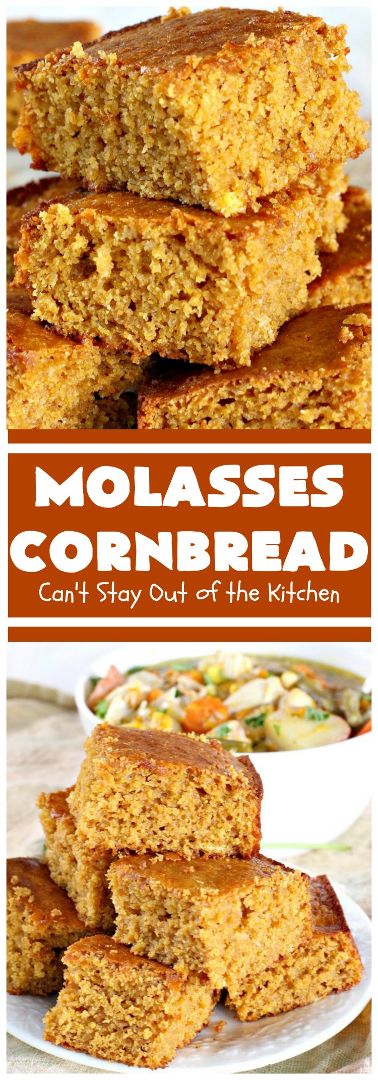 Molasses Cornbread | Can't Stay Out of the Kitchen | this fantastic #cornbread #recipe will knock your socks off! It's one of the best #southern-style cornbread recipes ever! It's very moist because it uses both buttermilk & sour cream. Every bite is irresistible & mouthwatering. Terrific on cold, winter nights with a bowl of #chili. #molasses #MolassesCornbread