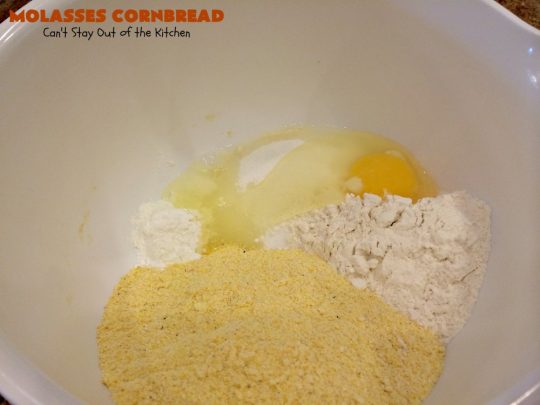 Molasses Cornbread | Can't Stay Out of the Kitchen | this fantastic #cornbread #recipe will knock your socks off! It's one of the best #southern-style cornbread recipes ever! It's very moist because it uses both buttermilk & sour cream. Every bite is irresistible & mouthwatering. Terrific on cold, winter nights with a bowl of #chili. #molasses #MolassesCornbread