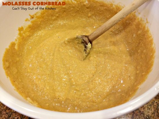 Molasses Cornbread | Can't Stay Out of the Kitchen | this fantastic #cornbread #recipe will knock your socks off! It's one of the best #southern-style cornbread recipes ever! It's very moist because it uses both buttermilk & sour cream. Every bite is irresistible & mouthwatering. Terrific on cold, winter nights with a bowl of #chili. #molasses #MolassesCornbread