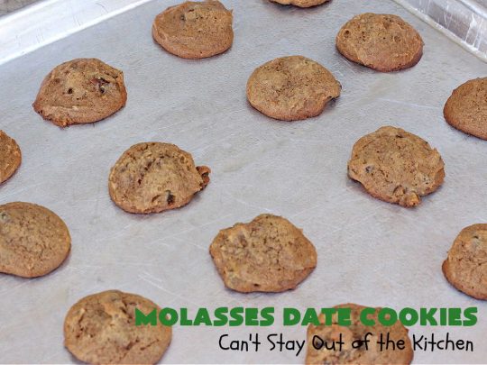 Molasses Date Cookies | Can't Stay Out of the Kitchen | This vintage #recipe is terrific for #holiday #baking. The #cookies are filled with #molasses & #dates and are unbelievably scrumptious. #ChristmasCookies #ChristmasCookieExchange #dessert #HolidayDessert #MolassesDateCookies