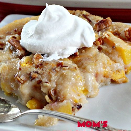 Mom's Peach Cobbler | Can't Stay Out of the Kitchen | terrific #peach #cobbler that's quick & easy. Perfect for summer potlucks & BBQs. #dessert