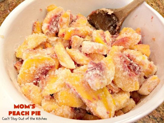 Mom's Peach Pie | Can't Stay Out of the Kitchen | our favorite #peachpie recipe. This delicious #pie has a lattice crust. Perfect #dessert when #peaches are in season.