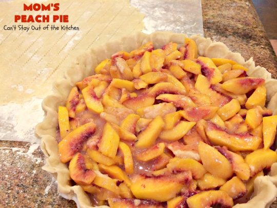 Mom's Peach Pie | Can't Stay Out of the Kitchen | our favorite #peachpie recipe. This delicious #pie has a lattice crust. Perfect #dessert when #peaches are in season.