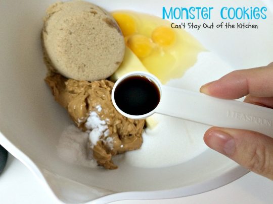 Monster Cookies| Can't Stay Out of the Kitchen | these scrumptious #cookies are filled with #M&Ms #peanuts #oatmeal #butterscotchchips and #peanutbutter. They are spectacular to say the least. #dessert