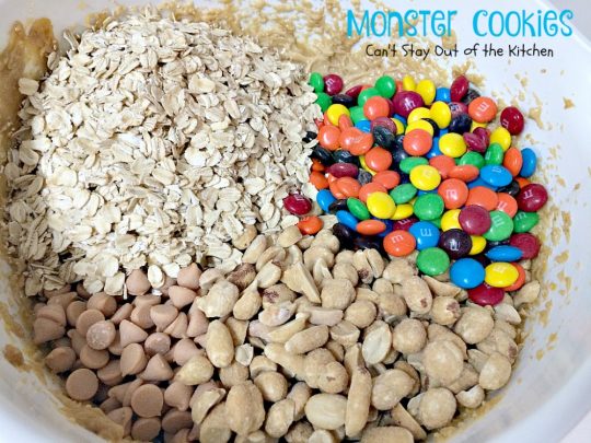 Monster Cookies| Can't Stay Out of the Kitchen | these scrumptious #cookies are filled with #M&Ms #peanuts #oatmeal #butterscotchchips and #peanutbutter. They are spectacular to say the least. #dessert