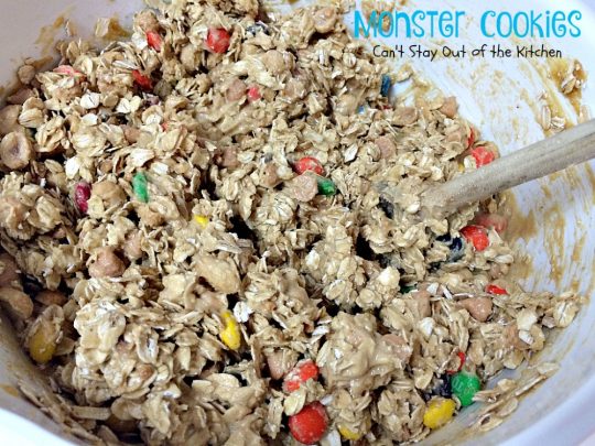 Monster Cookies| Can't Stay Out of the Kitchen | these scrumptious #cookies are filled with #M&Ms #peanuts #oatmeal #butterscotchchips and #peanutbutter. They are spectacular to say the least. #dessert