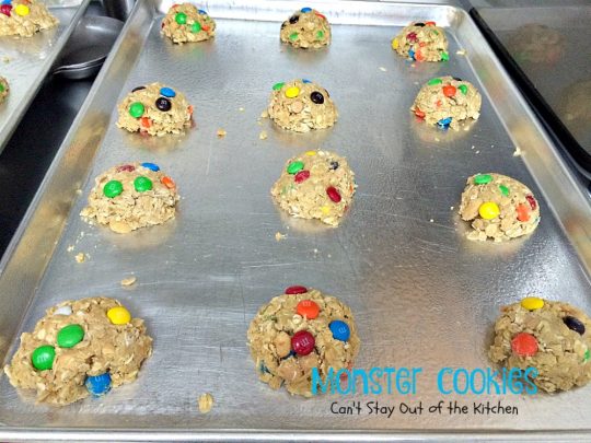 Monster Cookies| Can't Stay Out of the Kitchen | these scrumptious #cookies are filled with #M&Ms #peanuts #oatmeal #butterscotchchips and #peanutbutter. They are spectacular to say the least. #dessert