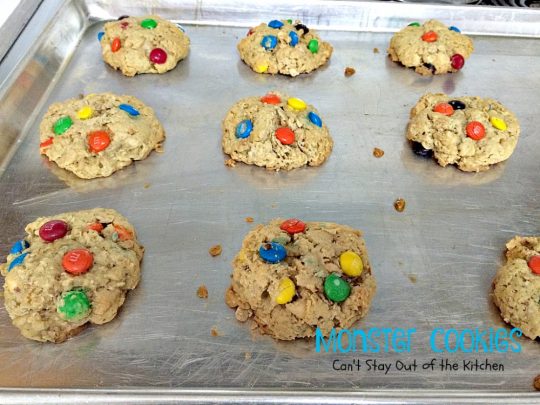 Monster Cookies| Can't Stay Out of the Kitchen | these scrumptious #cookies are filled with #M&Ms #peanuts #oatmeal #butterscotchchips and #peanutbutter. They are spectacular to say the least. #dessert