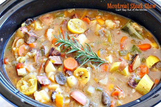 Montreal Steak Stew | Can't Stay Out of the Kitchen | delicious #beefstew using leftover #steak! This one is quick & easy since it's made in the #crockpot. #glutenfree #soup