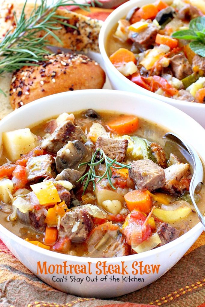 Montreal Steak Stew | Can't Stay Out of the Kitchen | delicious #beefstew using leftover #steak! This one is quick & easy since it's made in the #crockpot. #glutenfree #soup