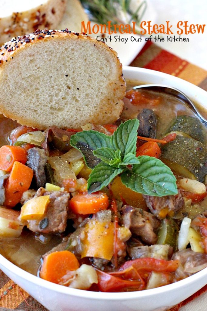 Montreal Steak Stew | Can't Stay Out of the Kitchen | delicious #beefstew using leftover #steak! This one is quick & easy since it's made in the #crockpot. #glutenfree #soup