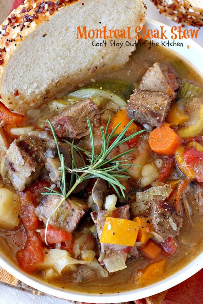 Montreal Steak Stew | Can't Stay Out of the Kitchen | delicious #beefstew using leftover #steak! This one is quick & easy since it's made in the #crockpot. #glutenfree #soup