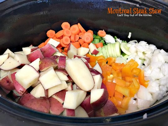 Montreal Steak Stew | Can't Stay Out of the Kitchen | delicious #beefstew using leftover #steak! This one is quick & easy since it's made in the #crockpot. #glutenfree #soup