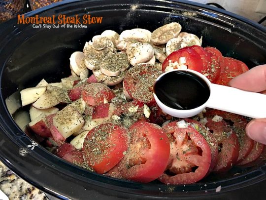 Montreal Steak Stew | Can't Stay Out of the Kitchen | delicious #beefstew using leftover #steak! This one is quick & easy since it's made in the #crockpot. #glutenfree #soup