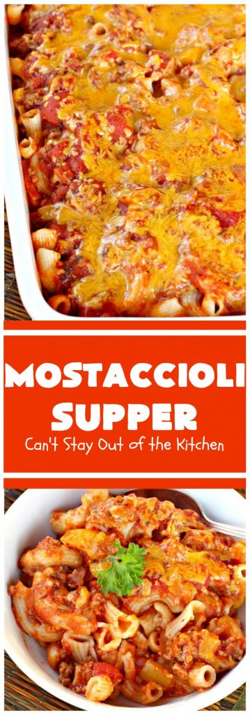 Mostaccioli Supper | Can't Stay Out of the Kitchen | this amazing #pasta entree has 3 layers of #noodles, #MarinaraSauce & #cheese! It's kid-friendly & terrific for weeknight suppers. #Mostaccioli #GlutenFree #GlutenFreePasta