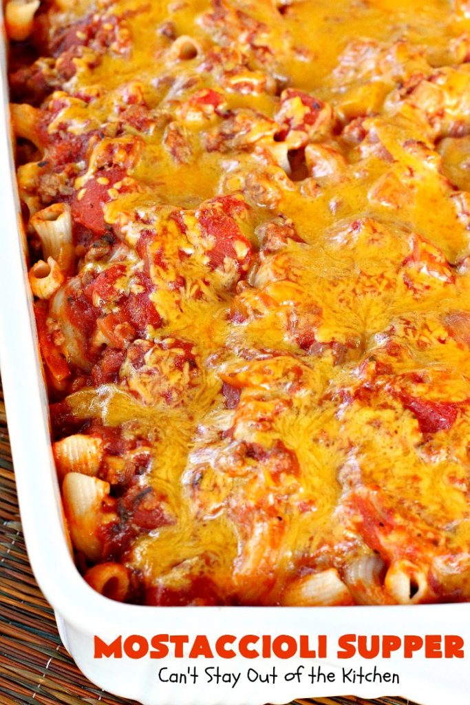 Mostaccioli Supper | Can't Stay Out of the Kitchen | this amazing #pasta entree has 3 layers of #noodles, #MarinaraSauce & #cheese! It's kid-friendly & terrific for weeknight suppers. #Mostaccioli #GlutenFree #GlutenFreePasta