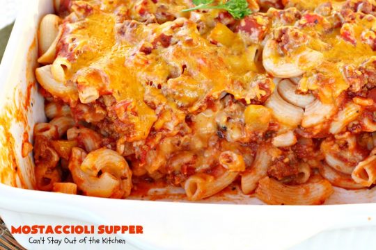 Mostaccioli Supper | Can't Stay Out of the Kitchen | this amazing #pasta entree has 3 layers of #noodles, #MarinaraSauce & #cheese! It's kid-friendly & terrific for weeknight suppers. #Mostaccioli #GlutenFree #GlutenFreePasta