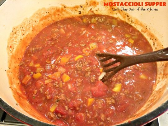 Mostaccioli Supper | Can't Stay Out of the Kitchen | this amazing #pasta entree has 3 layers of #noodles, #MarinaraSauce & #cheese! It's kid-friendly & terrific for weeknight suppers. #Mostaccioli #GlutenFree #GlutenFreePasta