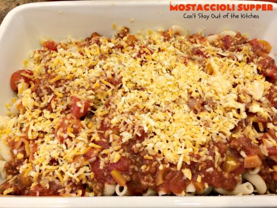Mostaccioli Supper | Can't Stay Out of the Kitchen | this amazing #pasta entree has 3 layers of #noodles, #MarinaraSauce & #cheese! It's kid-friendly & terrific for weeknight suppers. #Mostaccioli #GlutenFree #GlutenFreePasta