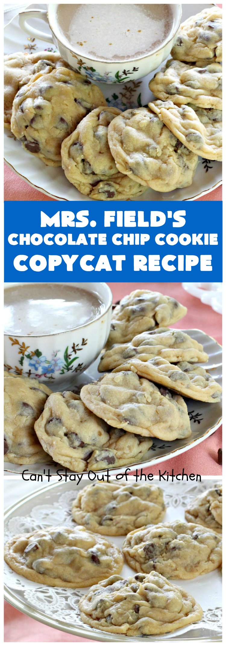 Mrs. Field's Chocolate Chip Cookie Copycat Recipe | Can't Stay Out of the Kitchen | this #CopycatRecipe is outstanding. If you want to bake up a batch of drool worthy #cookies for #dessert this #holiday season, this is it! Every bite will have you drooling. #ChristmasCookieExchange #chocolate #MrsFieldsChocolateChipCookies #ChocolateDessert #HolidayDessert #MrsFieldsCookies #MrsFieldsChocolateChipCookieCopycatRecipe