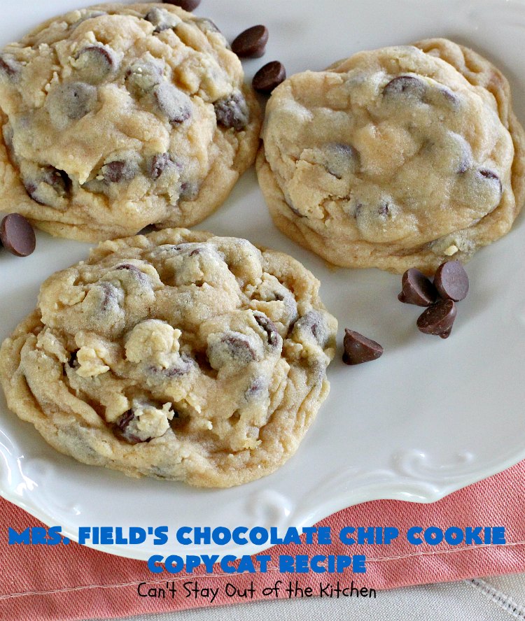 Mrs. Field's Chocolate Chip Cookie Copycat Recipe | Can't Stay Out of the Kitchen | this #CopycatRecipe is outstanding. If you want to bake up a batch of drool worthy #cookies for #dessert this #holiday season, this is it! Every bite will have you drooling. #ChristmasCookieExchange #chocolate #MrsFieldsChocolateChipCookies #ChocolateDessert #HolidayDessert #MrsFieldsCookies #MrsFieldsChocolateChipCookieCopycatRecipe