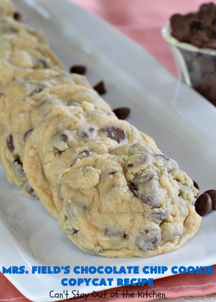 Mrs. Field's Chocolate Chip Cookie Copycat Recipe | Can't Stay Out of the Kitchen | this #CopycatRecipe is outstanding. If you want to bake up a batch of drool worthy #cookies for #dessert this #holiday season, this is it! Every bite will have you drooling. #ChristmasCookieExchange #chocolate #MrsFieldsChocolateChipCookies #ChocolateDessert #HolidayDessert #MrsFieldsCookies #MrsFieldsChocolateChipCookieCopycatRecipe