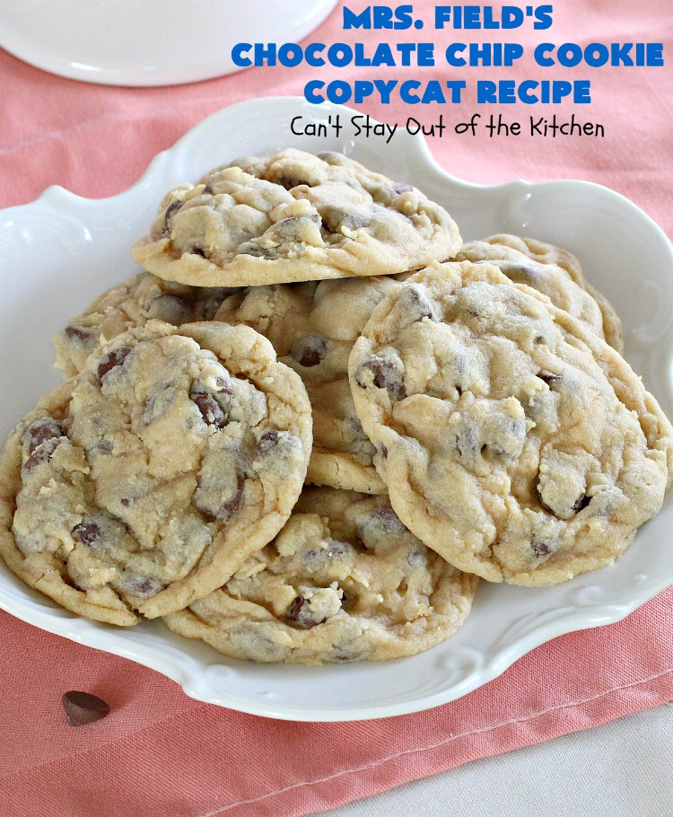 Mrs. Field's Chocolate Chip Cookie Copycat Recipe | Can't Stay Out of the Kitchen | this #CopycatRecipe is outstanding. If you want to bake up a batch of drool worthy #cookies for #dessert this #holiday season, this is it! Every bite will have you drooling. #ChristmasCookieExchange #chocolate #MrsFieldsChocolateChipCookies #ChocolateDessert #HolidayDessert #MrsFieldsCookies #MrsFieldsChocolateChipCookieCopycatRecipe