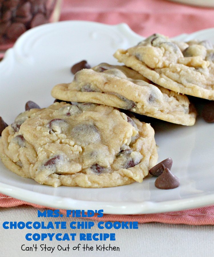 Mrs. Field's Chocolate Chip Cookie Copycat Recipe | Can't Stay Out of the Kitchen | this #CopycatRecipe is outstanding. If you want to bake up a batch of drool worthy #cookies for #dessert this #holiday season, this is it! Every bite will have you drooling. #ChristmasCookieExchange #chocolate #MrsFieldsChocolateChipCookies #ChocolateDessert #HolidayDessert #MrsFieldsCookies #MrsFieldsChocolateChipCookieCopycatRecipe