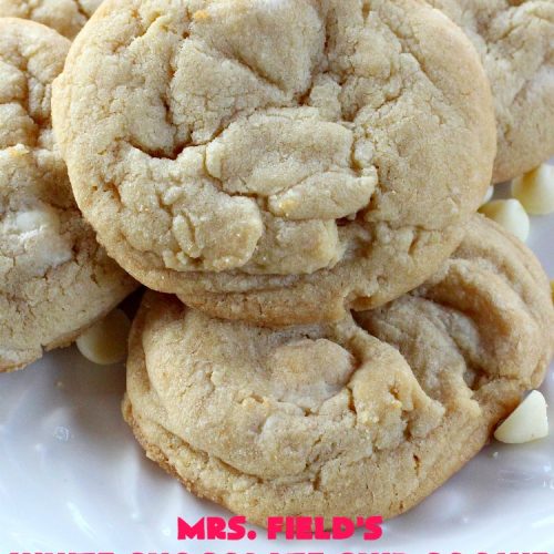 Mrs. Field's White Chocolate Chip Cookie Copycat Recipe | Can't Stay Out of the Kitchen | these luscious #cookies are perfect for any #tailgating party, potluck or #holiday #dessert. These sensational cookies are loaded with #WhiteChocolatechips and will have you drooling from the first bite. #chocolate #ChocolateDessert #CopycatRecipe #MrsFieldsWhiteChocolateChipCookieCopycatRecipe