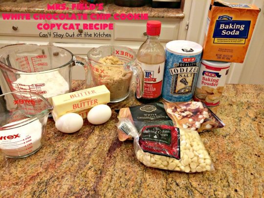 Mrs. Field's White Chocolate Chip Cookie Copycat Recipe | Can't Stay Out of the Kitchen | these luscious #cookies are perfect for any #tailgating party, potluck or #holiday #dessert. These sensational cookies are loaded with #WhiteChocolatechips and will have you drooling from the first bite. #chocolate #ChocolateDessert #CopycatRecipe #MrsFieldsWhiteChocolateChipCookieCopycatRecipe
