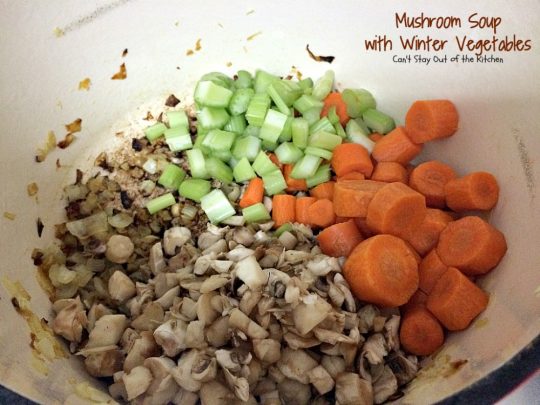 Mushroom Soup with Winter Vegetables | Can't Stay Out of the Kitchen | this incredibly tasty #soup is healthy, low calorie, #glutenfree and #vegan. Great fare after the calorie explosion from #Thanksgiving! #butternutsquash #mushrooms
